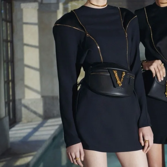 Versace Black Mini Dress with Gold Zipper Detail - Picture 2 of 13